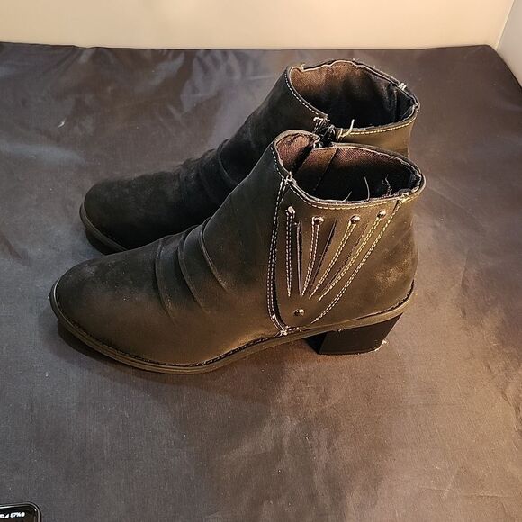 ROCKOMI WOMENS ANKLE  COMFORT CHUNKY HEEL ANKLE with ZIPPER BOOTIE - Picture 5 of 14